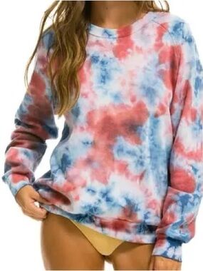 Aviator Nation Red White Blue Tie Dye Sweatshirt | USA Made | Pullover | Small